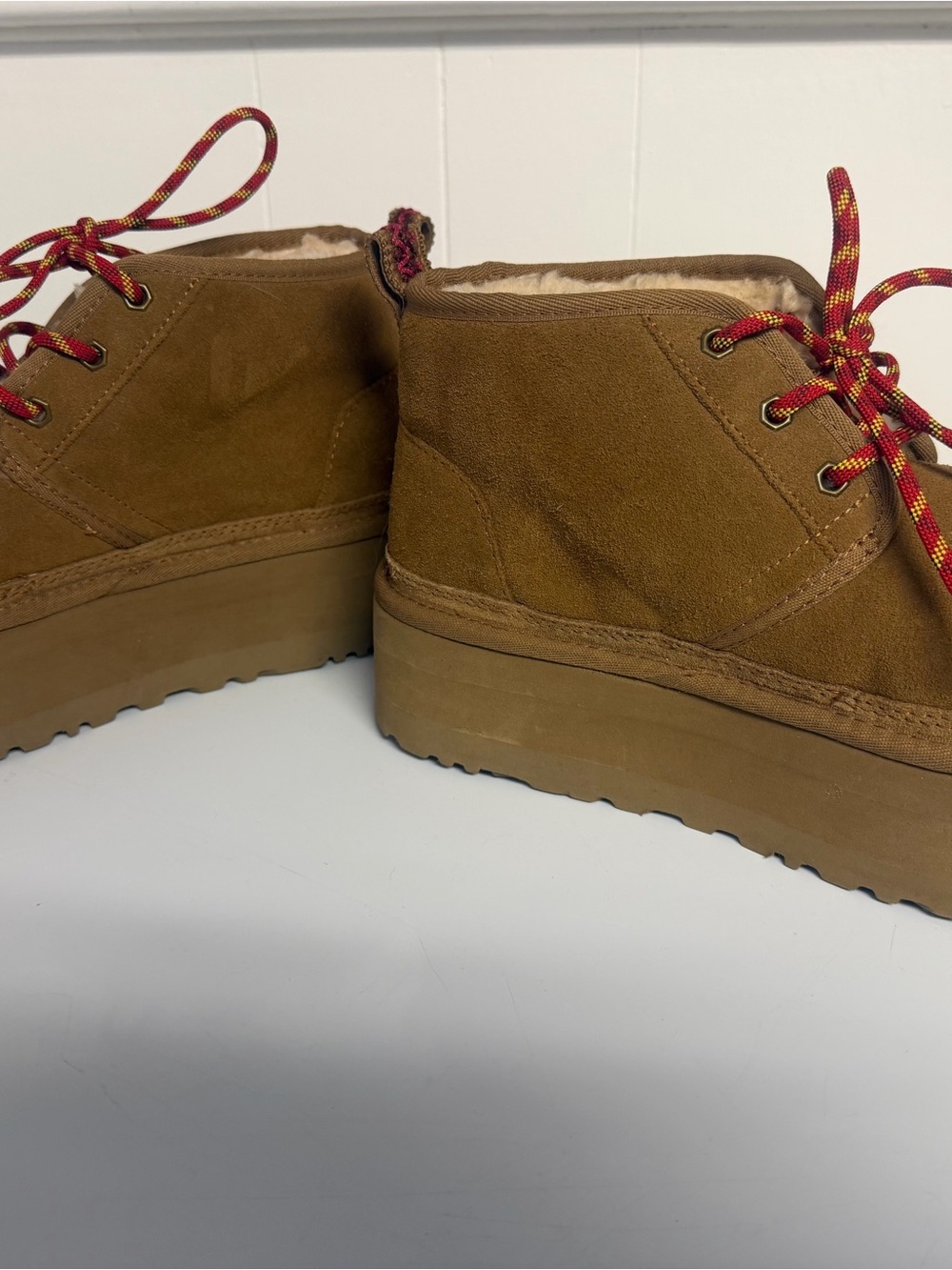 UGG Women’s Tan Suede Lace-Up Platform Boots - Size 9